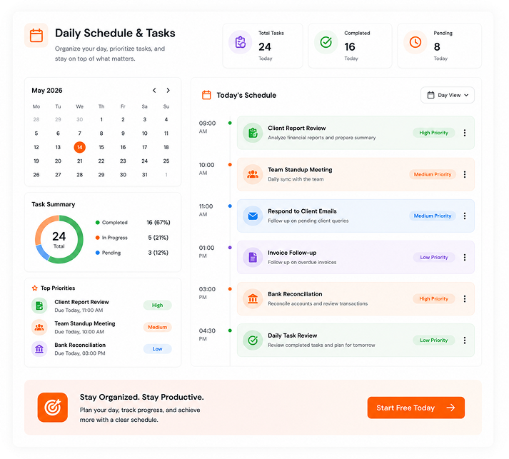 Daily Schedule and Tasks